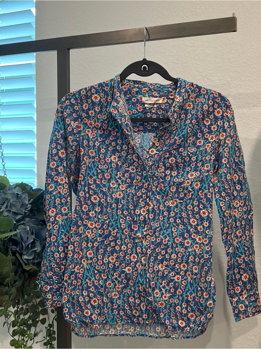 Isabel Marant Blue Floral Button-Up Long Sleeve Blouse